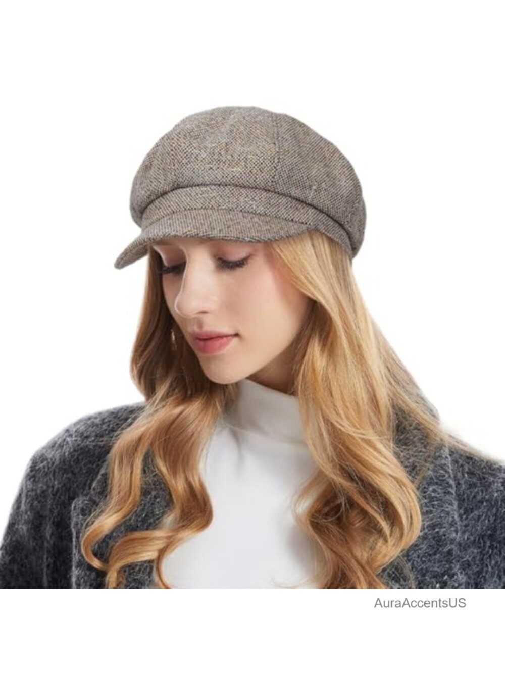 Women's Newsboy Hat Wool Blend Cabbie Beret Tweed Paperboy Cap Adjustable